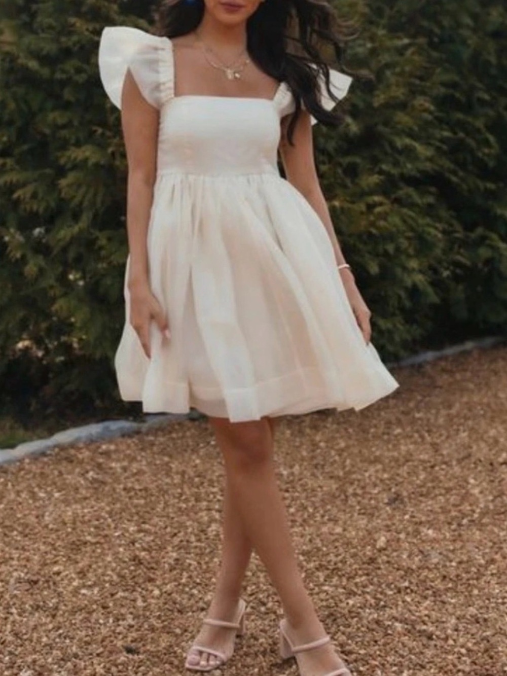 Mable Cream Square-Neck Puff Sleeve Party Dress